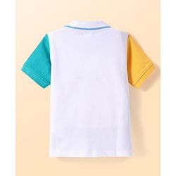 Babyhug Cotton Knit Half Sleeves  Cut & Sew Polo T-Shirt With Sailing Text Print - Blue & Yellow