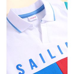Babyhug Cotton Knit Half Sleeves  Cut & Sew Polo T-Shirt With Sailing Text Print - Blue & Yellow