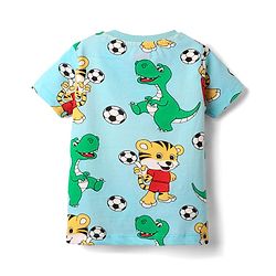 Babyhug Cotton Knit Half Sleeves T-Shirt with Animal Print - Aqua Blue
