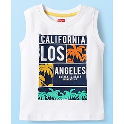 Babyhug Cotton Knit Sleeveless Tank T-Shirt With Los Angeles Text Print - White