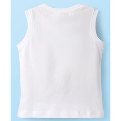 Babyhug Cotton Knit Sleeveless Tank T-Shirt With Animal & Surf Rider Text Print - White