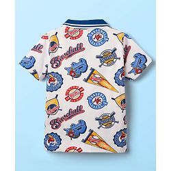 Babyhug 100% Cotton Knit Polo T-Shirt with Baseball Theme Print - White