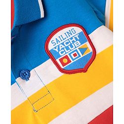 Babyhug 100% Cotton Knit Striped Polo T-Shirt with Badge Detailing - Red