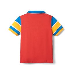 Babyhug 100% Cotton Knit Striped Polo T-Shirt with Badge Detailing - Red