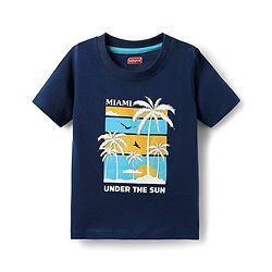 Babyhug Cotton Knit Half Sleeves T-Shirts with Tropical Theme Print & Stripes Pack of 3 - Navy & Aqua Blue