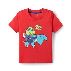 Babyhug Cotton Knit Half Sleeves T-Shirts with Dino Print & Stripes Pack of 3 - Navy Blue & Red