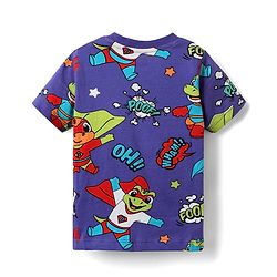 Babyhug Cotton Knit Half Sleeves T-Shirts with Dino Print & Stripes Pack of 3 - Navy Blue & Red