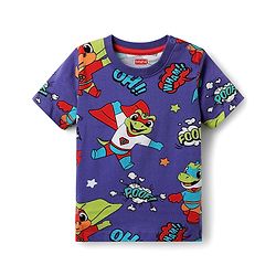 Babyhug Cotton Knit Half Sleeves T-Shirts with Dino Print & Stripes Pack of 3 - Navy Blue & Red