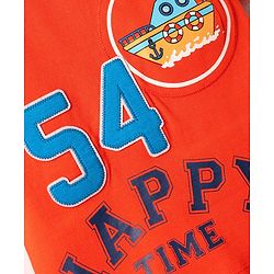 Babyhug Cotton Knit Half Sleeves T-Shirts With Badge Detailing & Happy Time Text Print - Orange