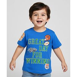 Babyhug Cotton Knit Half Sleeves T-Shirt With Great Day For Winning Text Print - Blue