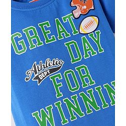 Babyhug Cotton Knit Half Sleeves T-Shirt With Great Day For Winning Text Print - Blue