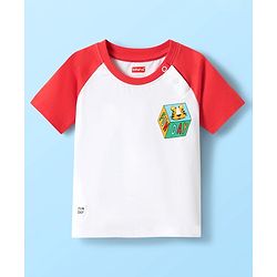 Babyhug Cotton Knit Half Raglan Sleeves T-Shirt With Fun Day Front & Back Text Print - Red & White