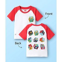 Babyhug Cotton Knit Half Raglan Sleeves T-Shirt With Fun Day Front & Back Text Print - Red & White