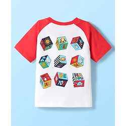 Babyhug Cotton Knit Half Raglan Sleeves T-Shirt With Fun Day Front & Back Text Print - Red & White