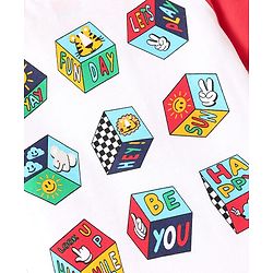 Babyhug Cotton Knit Half Raglan Sleeves T-Shirt With Fun Day Front & Back Text Print - Red & White