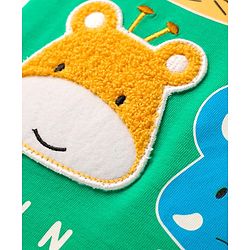 Babyhug Cotton Knit Half Sleeves T-Shirt with Animal Print & Patch Detailing - Green