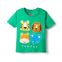 Babyhug Cotton Knit Half Sleeves T-Shirt with Animal Print & Patch Detailing - Green