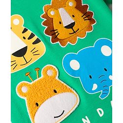 Babyhug Cotton Knit Half Sleeves T-Shirt with Animal Print & Patch Detailing - Green