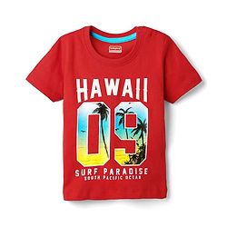 Babyhug Cotton Knit Half Sleeves T-Shirt With Hawaii Text Print - Red