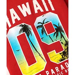 Babyhug Cotton Knit Half Sleeves T-Shirt With Hawaii Text Print - Red