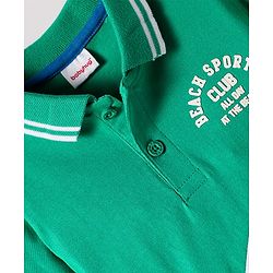 Babyhug Cotton Knit Half Sleeves Cut & Sew Polo T-Shirt With Beach Sport Print - Light Green