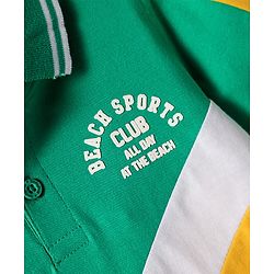 Babyhug Cotton Knit Half Sleeves Cut & Sew Polo T-Shirt With Beach Sport Print - Light Green