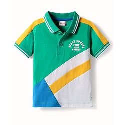Babyhug Cotton Knit Half Sleeves Cut & Sew Polo T-Shirt With Beach Sport Print - Light Green