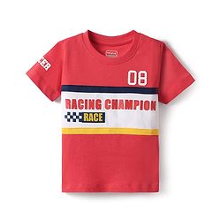 Babyhug Cotton Knit Half Sleeves T-Shirt with Racing Champion Print - Red & White