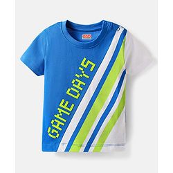 Babyhug Cotton Knit Half Sleeves T-shirt With Games Day Text Print - Blue
