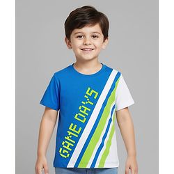 Babyhug Cotton Knit Half Sleeves T-shirt With Games Day Text Print - Blue