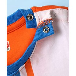 Babyhug Cotton Knit Half Sleeves T-Shirt with Athletic Text Print - Orange & White