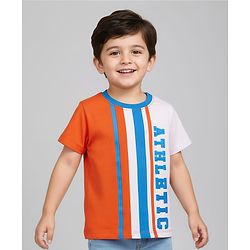 Babyhug Cotton Knit Half Sleeves T-Shirt with Athletic Text Print - Orange & White