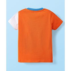 Babyhug Cotton Knit Half Sleeves T-Shirt with Athletic Text Print - Orange & White