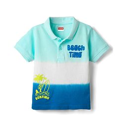 Babyhug 100% Cotton Knit Polo T-Shirt with Beach Theme HD Print - Blue