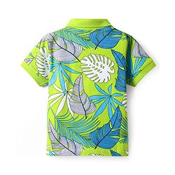 Babyhug Cotton Knit Half Sleeves Polo T-Shirt With Leaves Print - Green & Blue