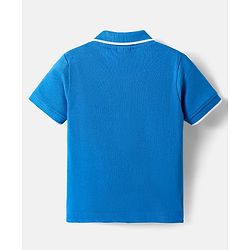 Babyhug Cotton Knit Half Sleeves Cut & Sew Polo T-Shirt With Choose Happy Embroidery Detailing - Blue & White