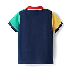 Babyhug Cotton Knit Half Sleeves Cut & Sew Polo T-Shirt With Sailors Crew Text Print - Navy Blue & Yellow