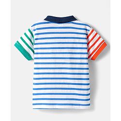Babyhug Cotton Knit Half Sleeves Polo T-Shirt With Stripes - Blue & White