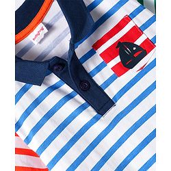Babyhug Cotton Knit Half Sleeves Polo T-Shirt With Stripes - Blue & White