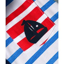 Babyhug Cotton Knit Half Sleeves Polo T-Shirt With Stripes - Blue & White