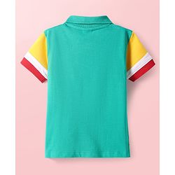Babyhug Cotton Knit Half Sleeves Cut & Sew Polo T-Shirt With Stripes - Green & Yellow
