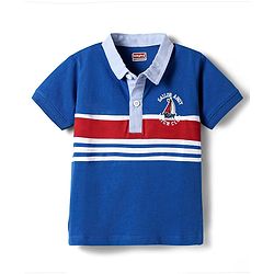 Babyhug Cotton Knit Half Sleeves Cut & Sew Polo T-Shirt With Yatch Club Embroidery - Blue