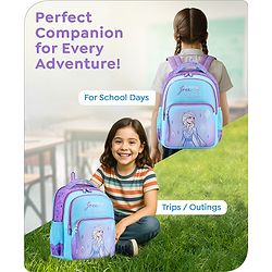 Babyhug Disney Frozen Tic-Tac-Toe School Backpack|2 Main Compartments, 2 Front Pockets, 2 side Bottle Pockets|Water Resistant|Long lasting and Durable Zippers | Comfortable back cushioning | For School, Travel and Outdoors|Lavender- 15.8 inches