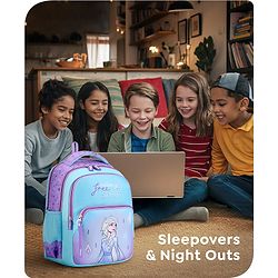 Babyhug Disney Frozen Tic-Tac-Toe School Backpack|2 Main Compartments, 2 Front Pockets, 2 side Bottle Pockets|Water Resistant|Long lasting and Durable Zippers | Comfortable back cushioning | For School, Travel and Outdoors|Lavender- 15.8 inches