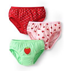 Babyhug 100% Single Jersey Knit Panties With Tropical Theme & Polka Dots Print Pack Of 3 - Red Pink & Light Green