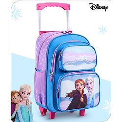 Babyhug Disney Frozen Sisters Trolley Backpack|2 Compartments, 2 Front Pockets, 2 side Bottle Pockets|Water Resistant|Long lasting & Durable Zippers|For School & Outdoors|Blue- 15.8 inches