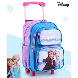 Babyhug Disney Frozen Sisters Trolley Backpack|2 Compartments, 2 Front Pockets, 2 side Bottle Pockets|Water Resistant|Long lasting & Durable Zippers|For School & Outdoors|Blue- 15.8 inches
