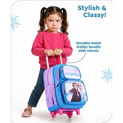 Babyhug Disney Frozen Sisters Trolley Backpack|2 Compartments, 2 Front Pockets, 2 side Bottle Pockets|Water Resistant|Long lasting & Durable Zippers|For School & Outdoors|Blue- 15.8 inches