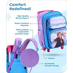 Babyhug Disney Frozen Sisters Trolley Backpack|2 Compartments, 2 Front Pockets, 2 side Bottle Pockets|Water Resistant|Long lasting & Durable Zippers|For School & Outdoors|Blue- 15.8 inches