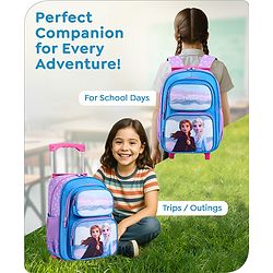 Babyhug Disney Frozen Sisters Trolley Backpack|2 Compartments, 2 Front Pockets, 2 side Bottle Pockets|Water Resistant|Long lasting & Durable Zippers|For School & Outdoors|Blue- 15.8 inches